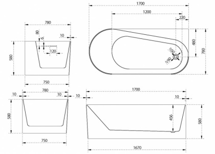 Акриловая ванна Abber 170х78 AB9496-1.7 R Акриловая ванна Abber 170х78 AB9496-1.7 R
