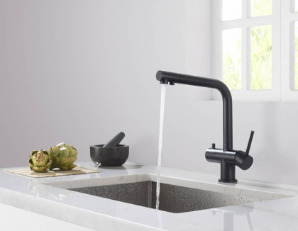 Смеситель Timo Saona 2396/03F для кухни с подключением фильтра, черный матовый