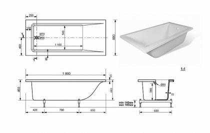 Ванна из искусственного мрамора Эстет Дельта 180x80                                                    