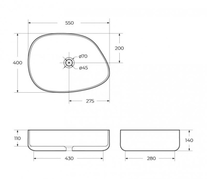 Раковина керамическая накладная BB1435, 550x400x140