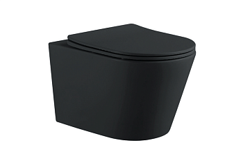 Унитаз подвесной безободковый AQUATEK ВЕГА AQ1905-MB 525*360*320 мм, горизонтальный выпуск, черный матовый, тонкое сиденье с механизмом плавного закрывания, крепеж 