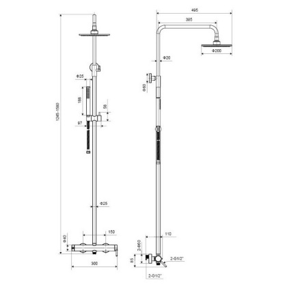 Система для душа наружного монтажа EXCELLENT Rain Pi AREX.1281BL (черный мат)