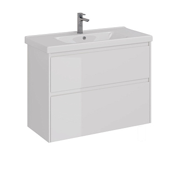 Тумба Lemark COMBI 100см под 1 раковину, подвесная/напольная, 2 ящика, цвет корпуса, фасада: Белый глянец