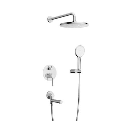 RELAX-VDSET-01 Душевой комплект встраиваемый с изливом (смеситель встраиваемый, верхний душ, ручной душ со шлангом, штуцер с держателем), хром