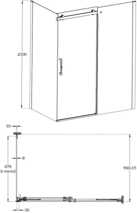 Душевая боковая панель CRISTALLO, 90х210, матовый черный Душевая боковая панель CRISTALLO, 90х210, матовый черный