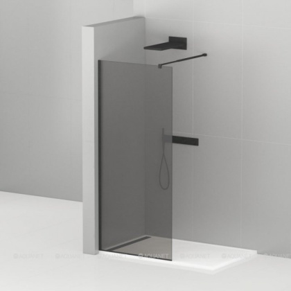 LIBERTA-L-1-120-GR-NERO Душевая перегородка с односторонним входом, стекло графит, профиль чёрный, 1200x1950 мм