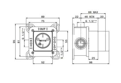 Универсальная внутренняя часть для механического смесителя на один поток для душа
