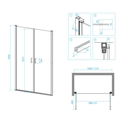 Душевая дверь в нишу RGW Leipzig LE-06 110 профиль Хром стекло прозрачное