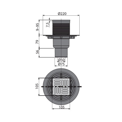 Сливной трап 105×105/50/75 мм прямой сток, решетка из нержавеющей стали, гидрозатвор мокрый Сливной трап 105×105/50/75 мм прямой сток, решетка из нержавеющей стали, гидрозатвор мокрый