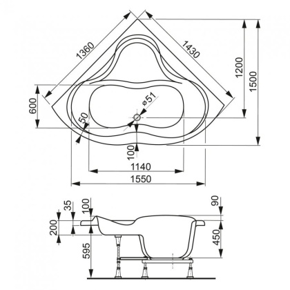 Акриловая ванна VAGNERPLAST IRIS 143x143 Акриловая ванна VAGNERPLAST IRIS 143x143