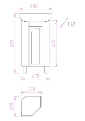 Тумба Onika Малютка 33 напольная, белая, угловая (ум. Радиан 33)