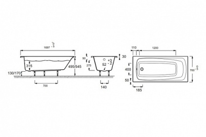 Акриловая ванна Jacob Delafon Patio E6812RU-01 170x70, шт