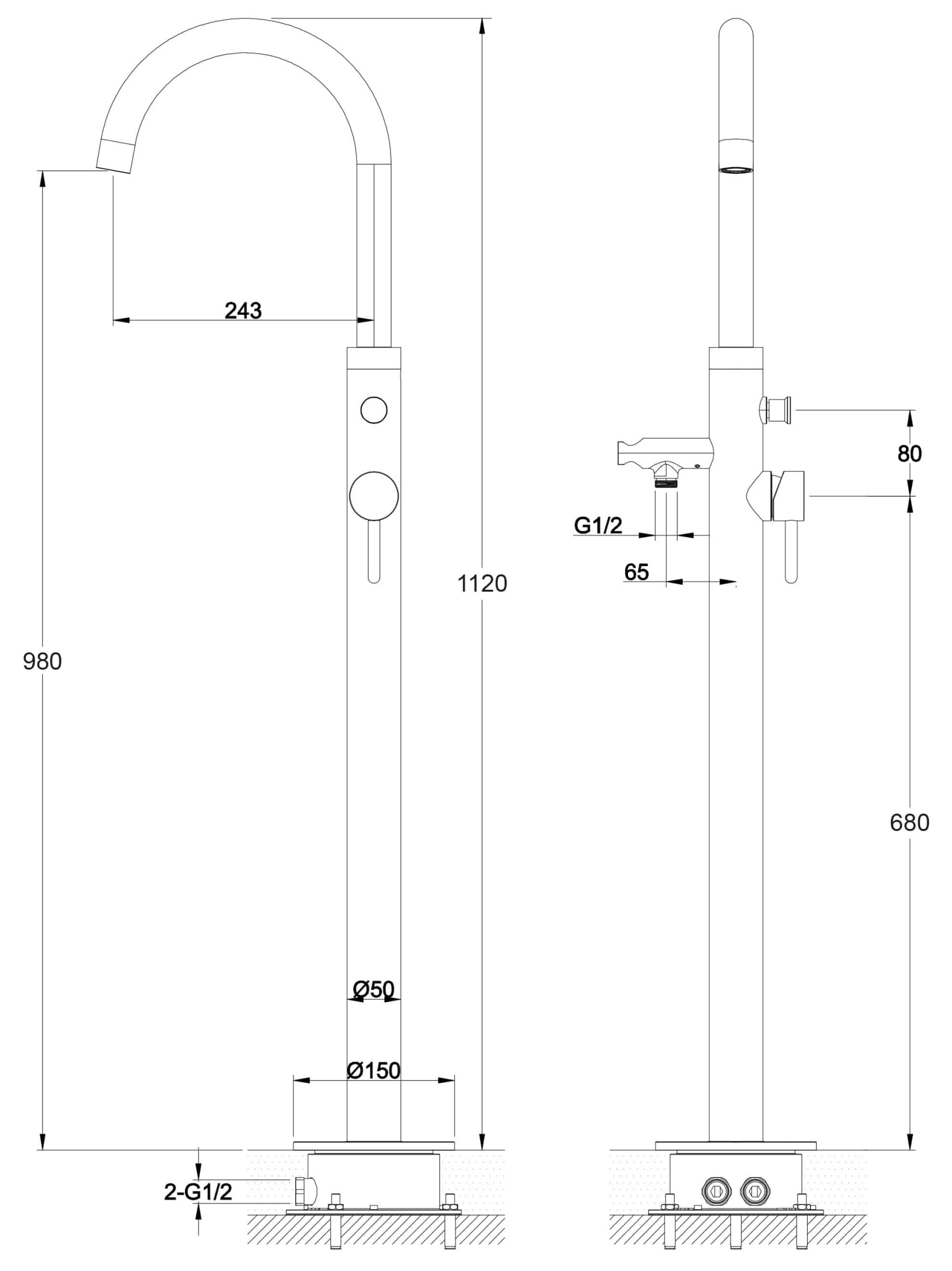 Смеситель для ванны отдельностоящий OMNIRES Y Y1233GL (золото)  