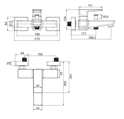 Смеситель для ванны OMNIRES PARMA PM7430BL (черный BLM) Смеситель для ванны OMNIRES PARMA PM7430BL (черный BLM)