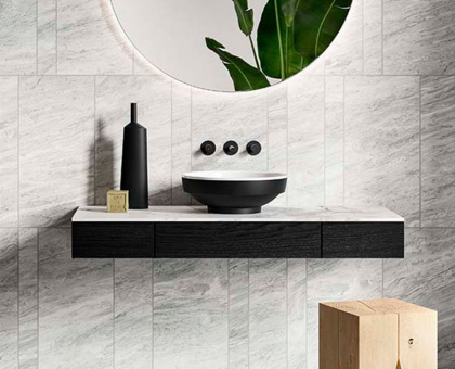 Модуль 90 см под раковину с выдвижным ящиком, правосторонний, черный дуб