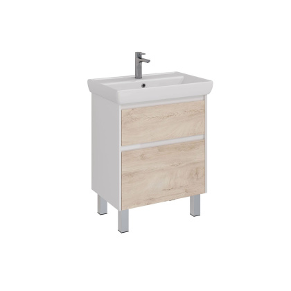 Тумба Lemark COMBI 70см под 1 раковину, подвесная/напольная, 2 ящика, цвет фасада: Дуб кантри, цвет корпуса: Белый глянец