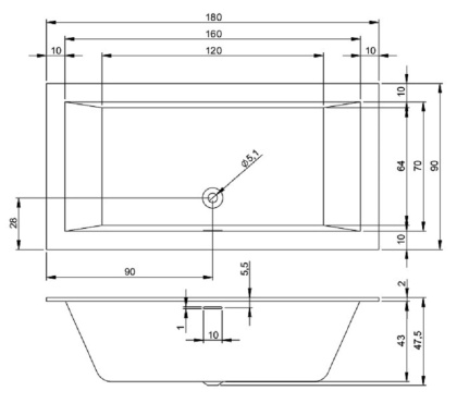 Акриловая ванна Riho Rething Cubic 180x90 Акриловая ванна Riho Rething Cubic 180x90
