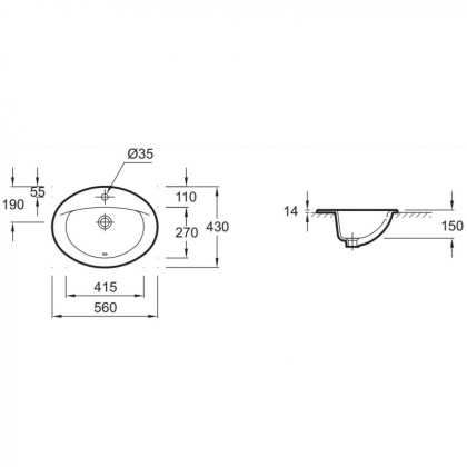 Раковина Jacob Delafon Patio E4155 56 см, шт
