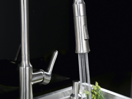 Смеситель для кухни с выдвижным изливом,двухрежимный, нержавеющая сталь, исполнение сатин BB-LAM38-IN