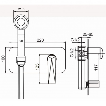 Гигиеническая лейка со смесителем VENTURO Shine Gun Metall