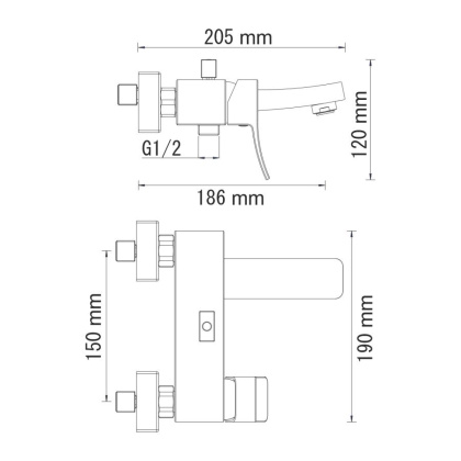 Exter 1601 Смеситель для ванны с коротким изливом Wasserkraft