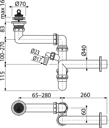 Сифон для мойки экономящий пространство со штуцером