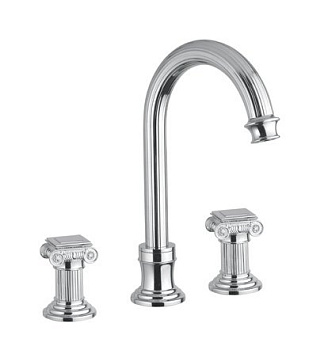 OLIMP-BLS2-A-03/24-Sw Смеситель на раковину на три отверстия, высокий, с донным клапаном, золото, ручки Swarovski