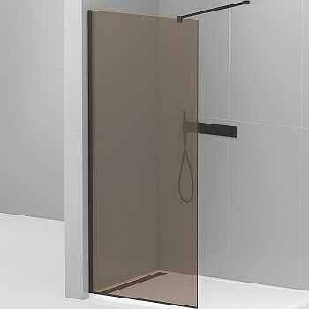 LIBERTA-L-1-120-120-BR-NERO Душевая перегородка с односторонним входом, стекло бронза, профиль чёрный, 1200x1200x1950 мм