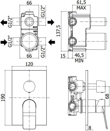 Смеситель для душа Paffoni Tilt TI018NO/M (с внутренней частью)
