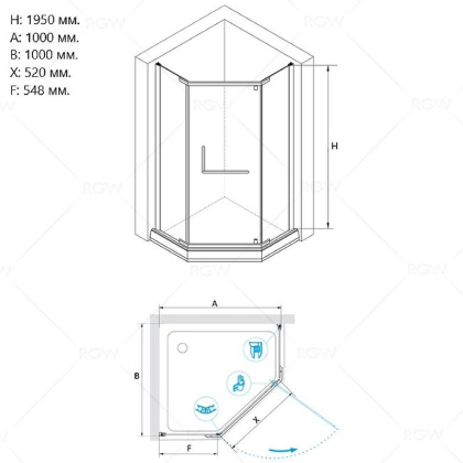 Душевой уголок RGW Hotel HO-081-B 100х100 350608100-24 профиль Черный стекло матовое-сатинат