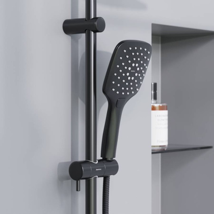 931000300 Eclipse, душ. система: верхний душ 220мм, ручн.душ 3 ф-ии 120 мм, штанга 1010 мм, Черный