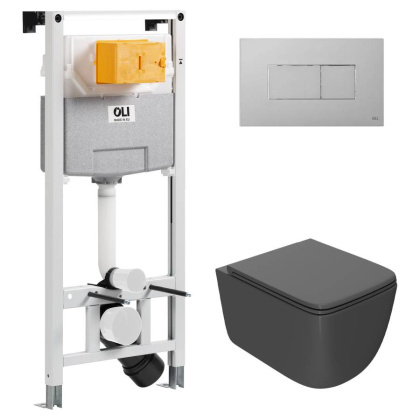 Сет: OLI 120 ECO Sanitarblock pneumatic+Панель KARISMA, хр мат+Унитаз Point Меркурий т.сер PN41831GM