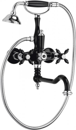 NOSTALGIA-VDF-01-Bi Смеситель для ванны с поворотным изливом и ручным душем Исполнение: Хром, Ручки: Белый  NOSTALGIA-VDF-01-Bi Смеситель для ванны с поворотным изливом и ручным душем Исполнение: Хром, Ручки: Белый