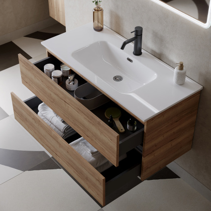 Тумба подвесная SANCOS Urban 990х450х550, c двумя ящиками оснащенными доводчиками, дуб галифакс натуральный , арт. UR100EG Тумба подвесная SANCOS Urban 990х450х550, c двумя ящиками оснащенными доводчиками, дуб галифакс натуральный , арт. UR100EG