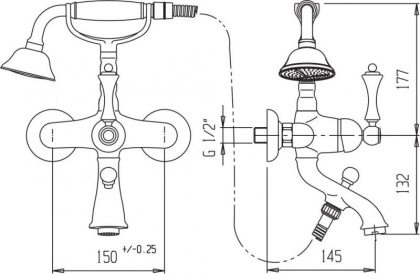 MARGOT-VDM-BLC Смеситель для ванны и душа с ручным душем Исполнение: Глянцевый белый/Хром, Ручки: Глянцевый белый/Хром  MARGOT-VDM-BLC Смеситель для ванны и душа с ручным душем Исполнение: Глянцевый белый/Хром, Ручки: Глянцевый белый/Хром