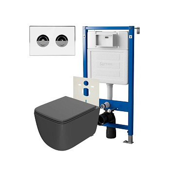 Сет: Система инсталляции пневматическая Point Элемент П для подвесного унитаза PN45121 + Клавиша смыва для пневматической инсталляции Point Венера, установка в стену, белый/хром, PN44071WC + Унитаз подвесной Point Меркурий безободковый, сид.дюропласт микр