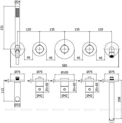 Смеситель для ванны с душем Paffoni Modular Box MDE001HGSP Смеситель для ванны с душем Paffoni Modular Box MDE001HGSP