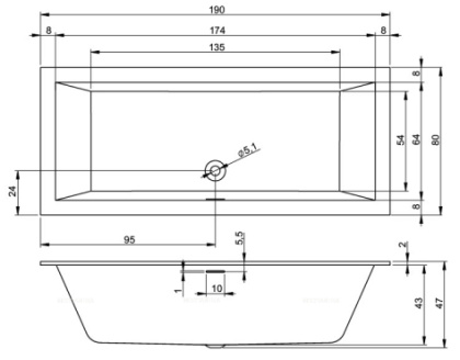 Акриловая ванна  RETHING CUBIC 190x80 R PULG&PLAY RIHO FALL Акриловая ванна  RETHING CUBIC 190x80 R PULG&PLAY RIHO FALL
