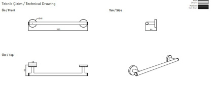 Полотенцедержатель 35 см в комплекте с креплением Piave черный мат. 3015-0006-AB, шт