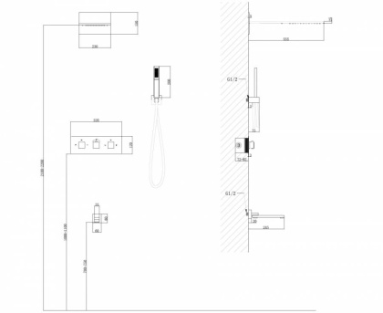 Душевая система ABBER Daheim AF8253G скрытого монтажа с изливом, термостат, золото матовое