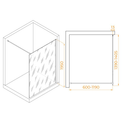 Душевая перегородка 140*195 RGW WA-010 Хром/Прозрачное/8 мм