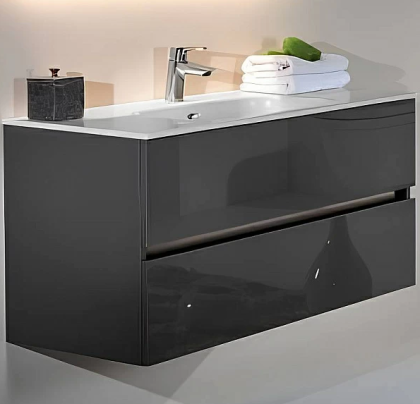 Тумба без раковины Vallessi 140*46cm АНТРАЦИТ глянец 4 полки 837-140-A glossy Boheme