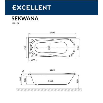 Ванна EXCELLENT Sekwana 170x75 "SOFT" (хром) Ванна EXCELLENT Sekwana 170x75 "SOFT" (хром)
