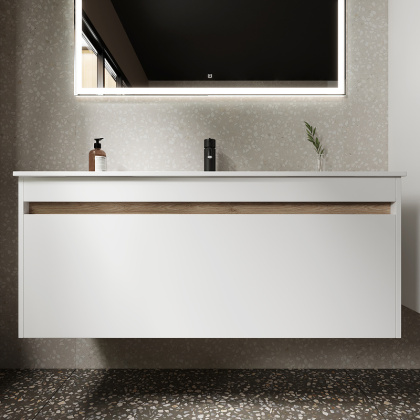 Тумба подвесная SANCOS Smart 1190х450х500, c двумя ящиками оснащенными доводчиками, белый глянец , арт. SM120-1W Тумба подвесная SANCOS Smart 1190х450х500, c двумя ящиками оснащенными доводчиками, белый глянец , арт. SM120-1W