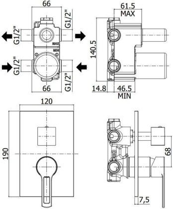 Смеситель для душа Paffoni Ringo RIN018CR (с внутренней частью)