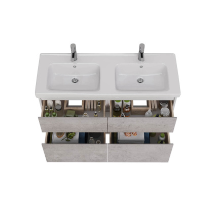 Тумба Lemark COMBI 125см под 2 раковины, подвесная/напольная,4 ящика, цвет фасада: Бетон, цвет корпуса: Белый глянец Тумба Lemark COMBI 125см под 2 раковины, подвесная/напольная,4 ящика, цвет фасада: Бетон, цвет корпуса: Белый глянец