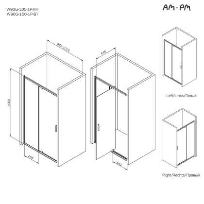 Душевая дверь Am.Pm Gem 195х100  W90G-100-1P-MT