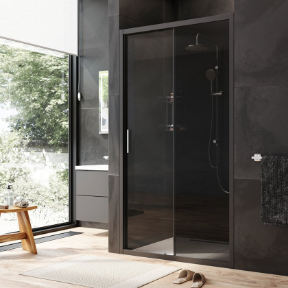 W90G-110-1-195BG Gem Solo Дверь душевая 110х195, стекло тонированное, профиль Черный матовый