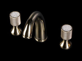 Смеситель для раковины на 3 отверстия ROYAL CRYSTAL, золото_Комплект