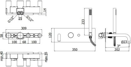 Смеситель для ванны с душем Paffoni Jo JO001NO (с внутренней частью)